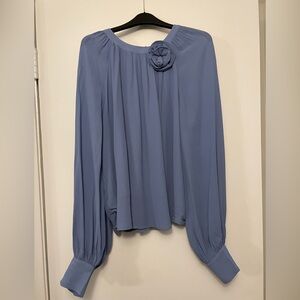 Ann Taylor Blue Blouse with Floral Accent